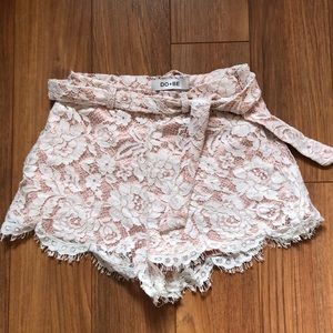 White and Pink Floral Lace Shorts